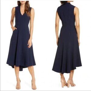 Eliza J Navy Blue High/Low Fit & Flare Dress With Pockets